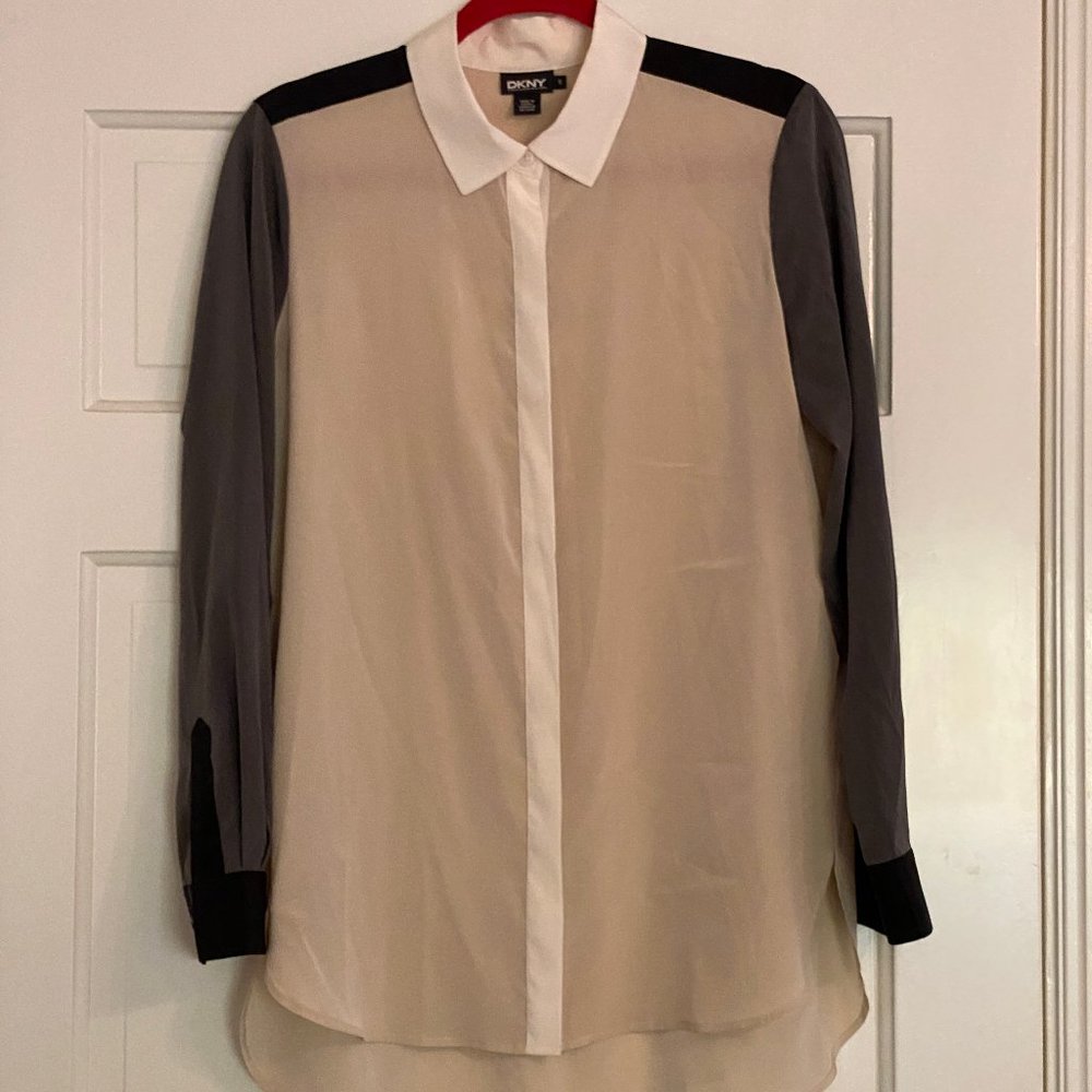 DKNY silk colorblock button down shirt
